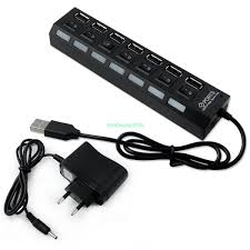 USB 2.0,  7 Ports Hub with power adapter/ Individual switch.