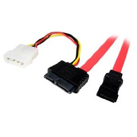 Slim-line SATA Drive Cable to SATA and 4 p-inch Molex Power