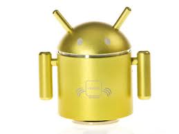 Android Robot Vibration Yellow Metal Rechargeable Speaker that play from MicroSD/PC/FM Radio.