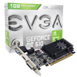 GT-610/PCIe 2.0/1GB/DDR3/DX11/PhysX/VGA/HDMI/DVI-I Video Card with Low Profile Bracket.