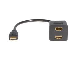 HDMI Y splitter cable, 1x HDMI (male) to 2x HDMI (female) will only mirror your signal to 2 displays.