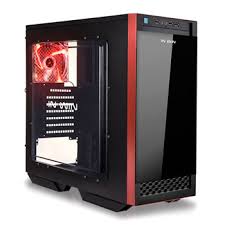 503 BLACK SECC ATX Deluxe Mid Tower with Sliding Tempered Glass front cover (Black/red)